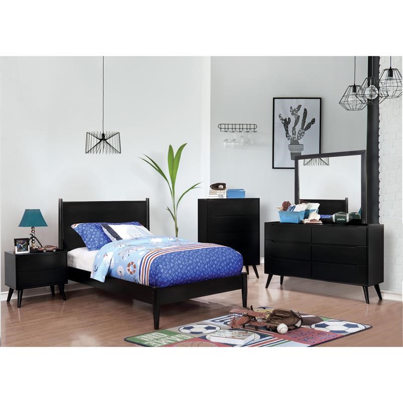 Furniture of America Belkor Mid-Century Modern Wood Twin Platform Bed in Black