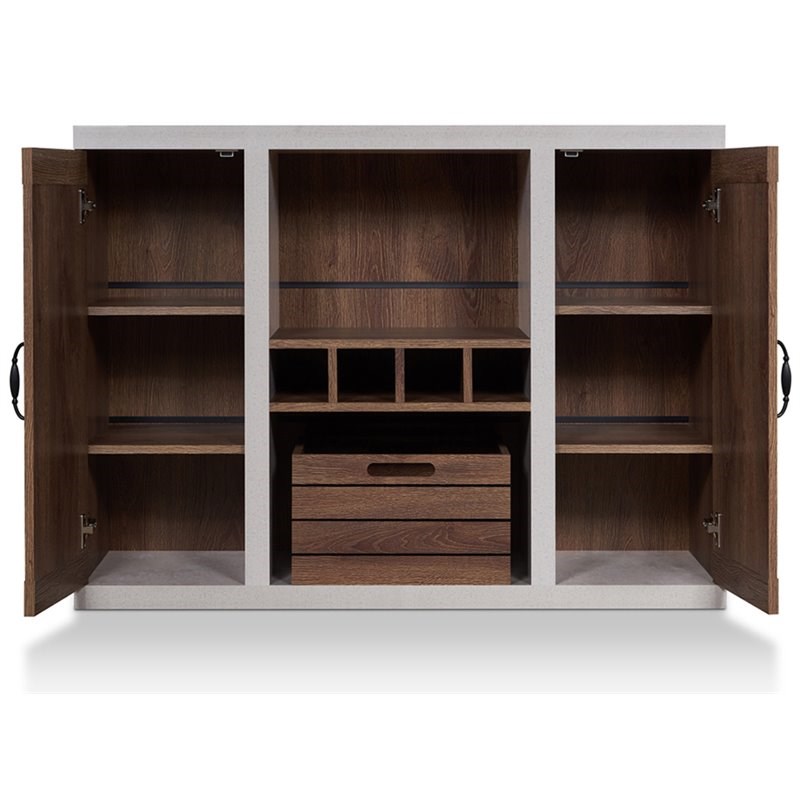 Furniture of America Vando Industrial Wood Multi-Storage Buffet in Walnut
