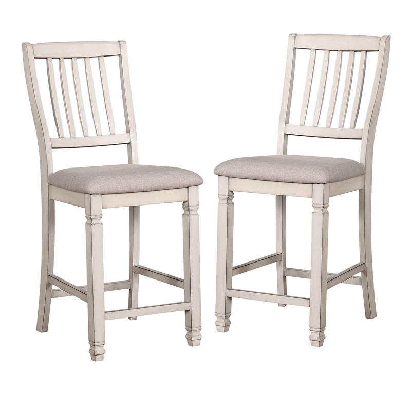 Furniture of America Sonora Wood Counter Stool in Antique White (Set of 2)