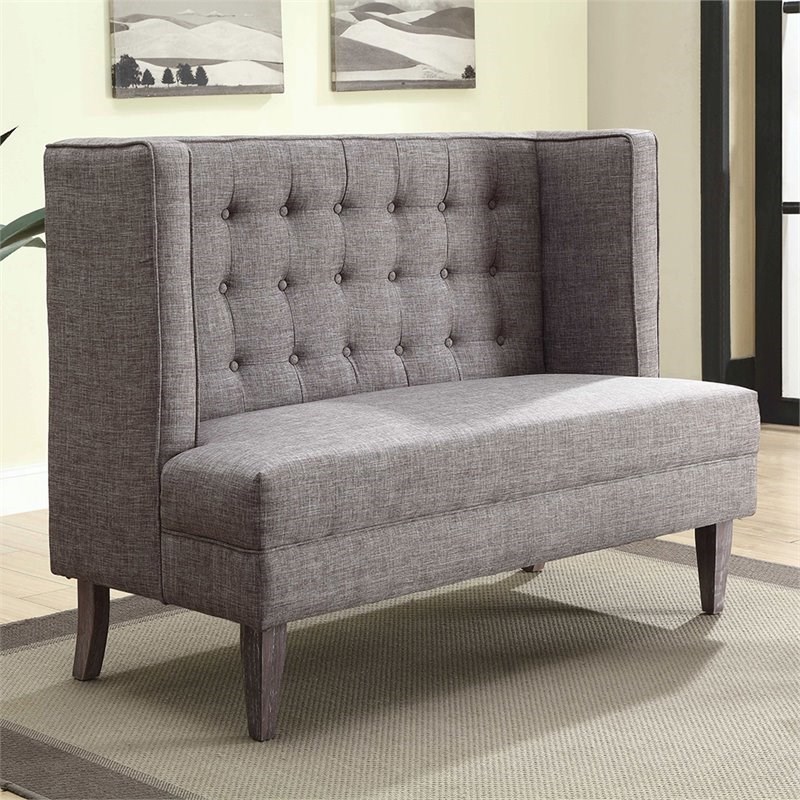 Furniture of America Gudra Fabric Tufted Loveseat Bench in Light Gray