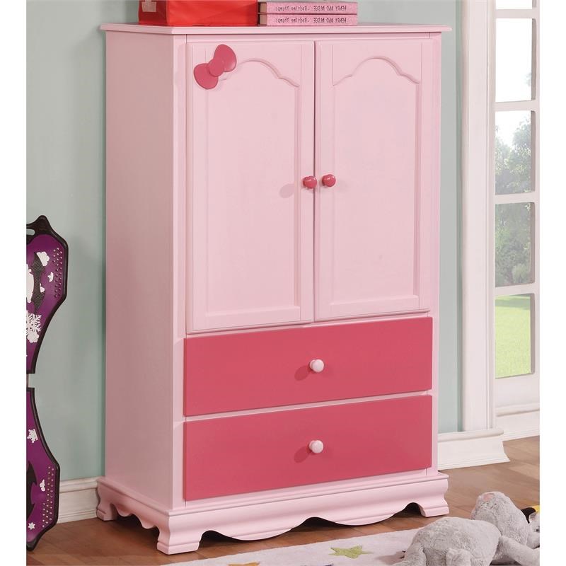 furniture of america poppy contemporary wood wardrobe armoire in pink idf7159pkar