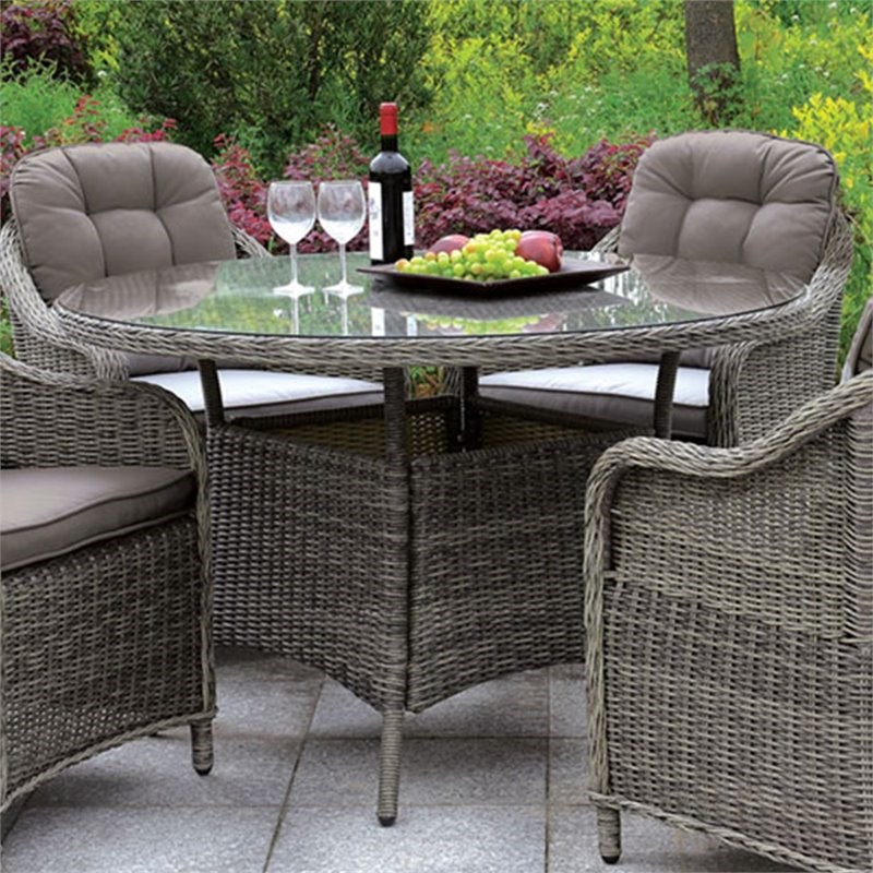 furniture of america kender 47-inch rattan round patio dining table in