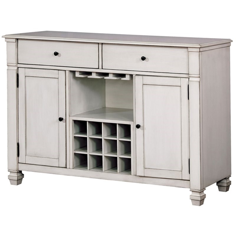 Furniture of America Sonora Transitional Wood Wine Rack Server in Antique White