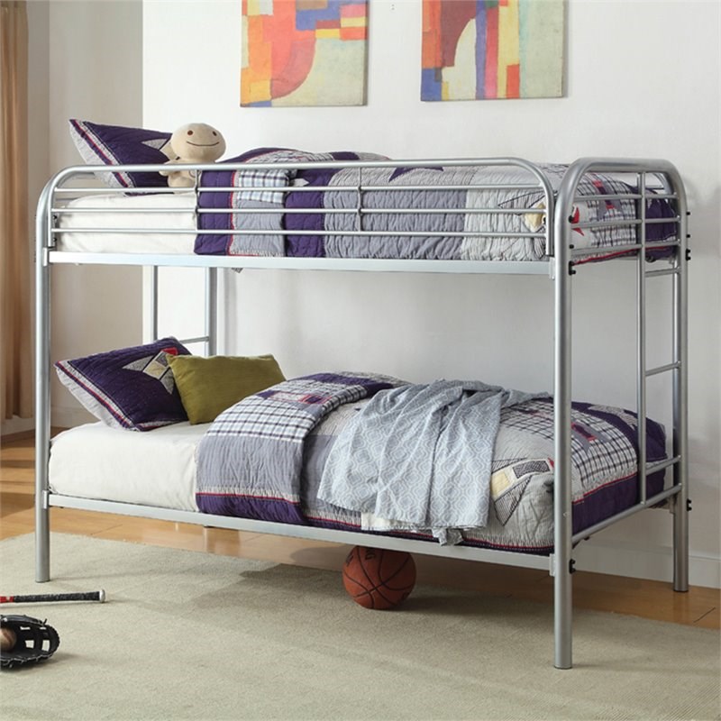 Furniture of America Sulie Transitional Metal Twin over Twin Bunk Bed in Silver
