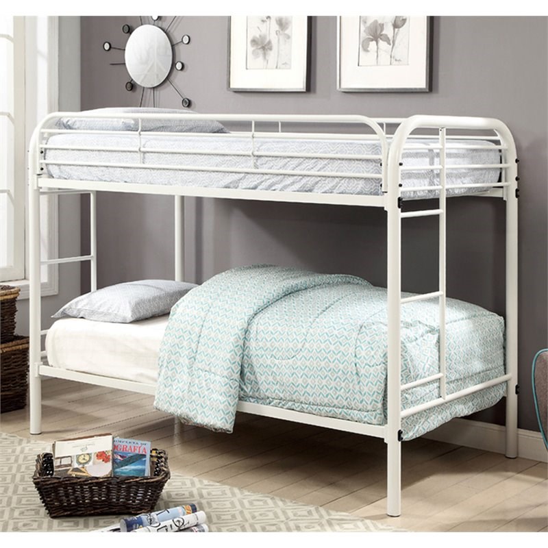 Furniture of America Sulie Transitional Metal Twin over Twin Bunk Bed in White