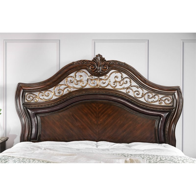 Furniture of America Jordan Wood King Panel Bed in Brown Cherry