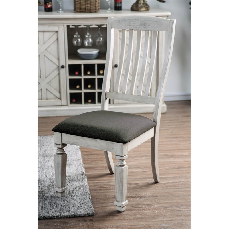 Furniture of America Cassie Wood Padded Dining Chair in Antique White (Set of 2)