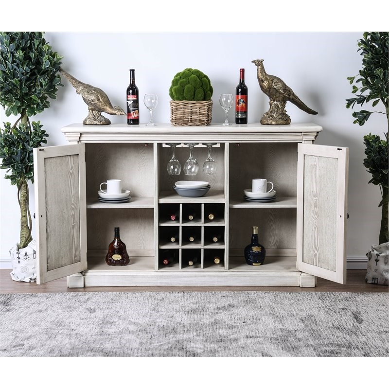 Furniture of America Cassie Wood Wine Rack Buffet in Antique White