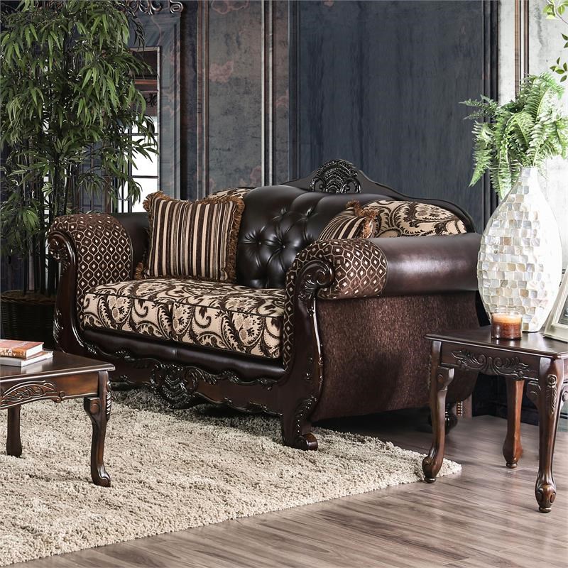 furniture of america eli traditional 2-piece faux leather sofa set in
