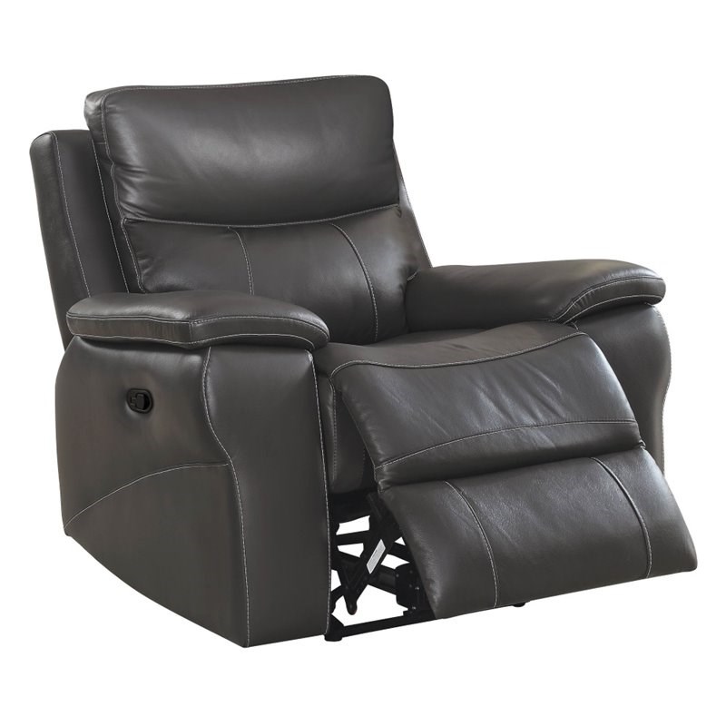 Furniture of America Soron Contemporary Leather Recliner in Gray