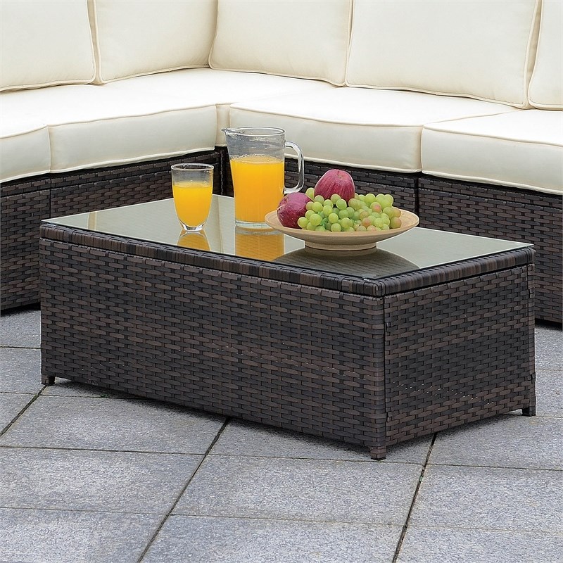 Furniture of America Daley Contemporary Glass Top Patio Coffee Table in Brown