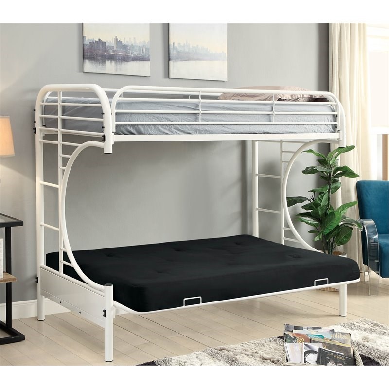 Furniture of America Hayley Metal Twin over Futon Bunk Bed in White