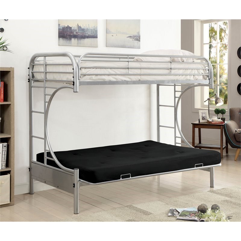 Furniture of America Hayley Metal Twin over Futon Bunk Bed in Silver