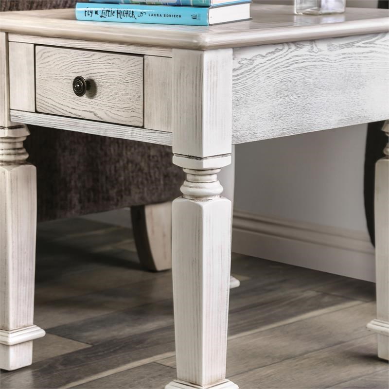 Furniture of America Vera Rustic Wood 1-Drawer End Table in Antique White