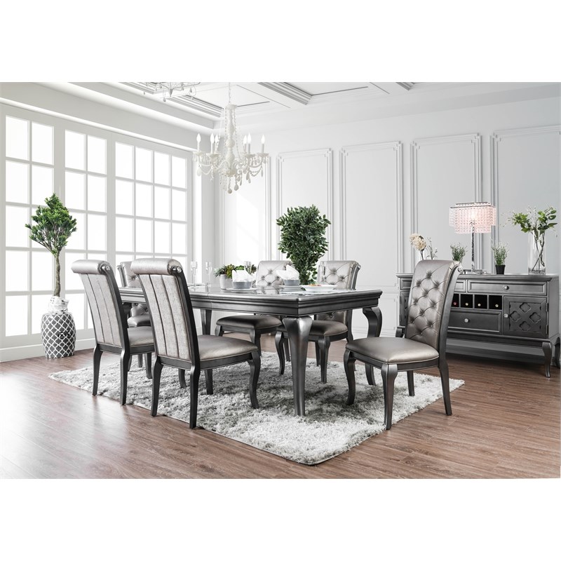 Furniture of America Bethlehem Wood 7-Piece Dining Table Set in Gray