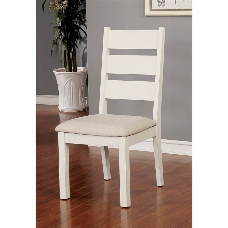 Furniture of America Harpswell Wood Dining Chair in Weathered White (Set of 2)