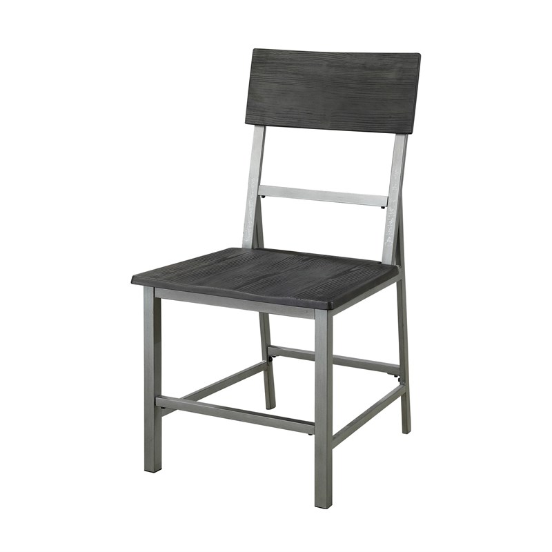 Furniture of America Belca Industrial Wood Side Chair in Silver (Set of 2)