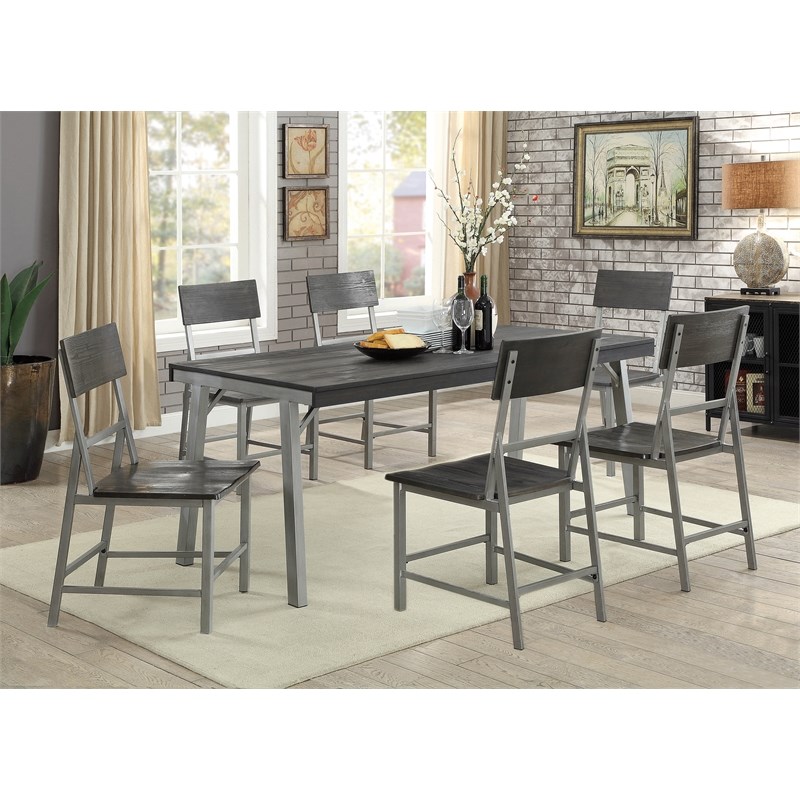 Furniture of America Belca Industrial Wood Side Chair in Silver (Set of 2)