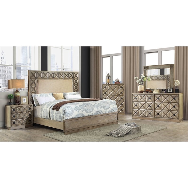 Furniture of America Perry Wood Queen Panel Bed in Weathered Light Oak
