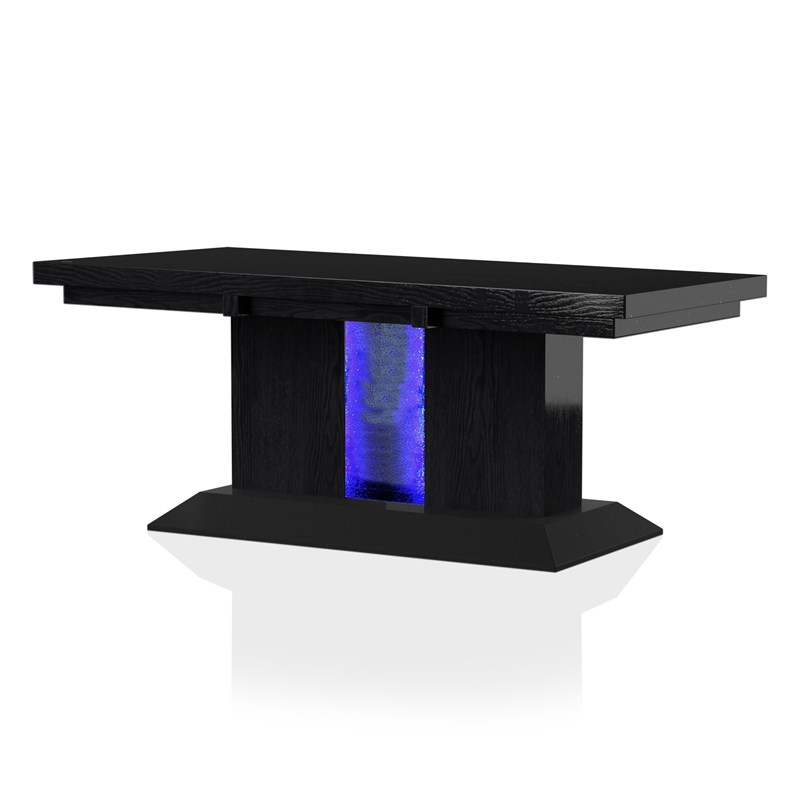 Furniture of America Antoine Lighted Wood Pedestal Dining Table in Black
