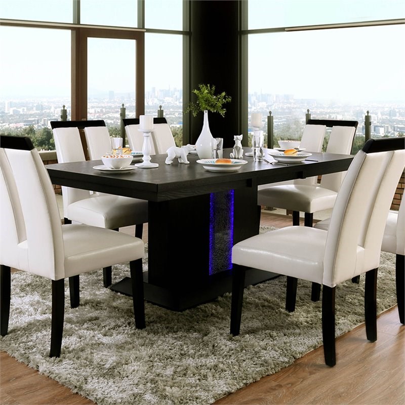 Furniture of America Antoine Lighted Wood Pedestal Dining Table in Black