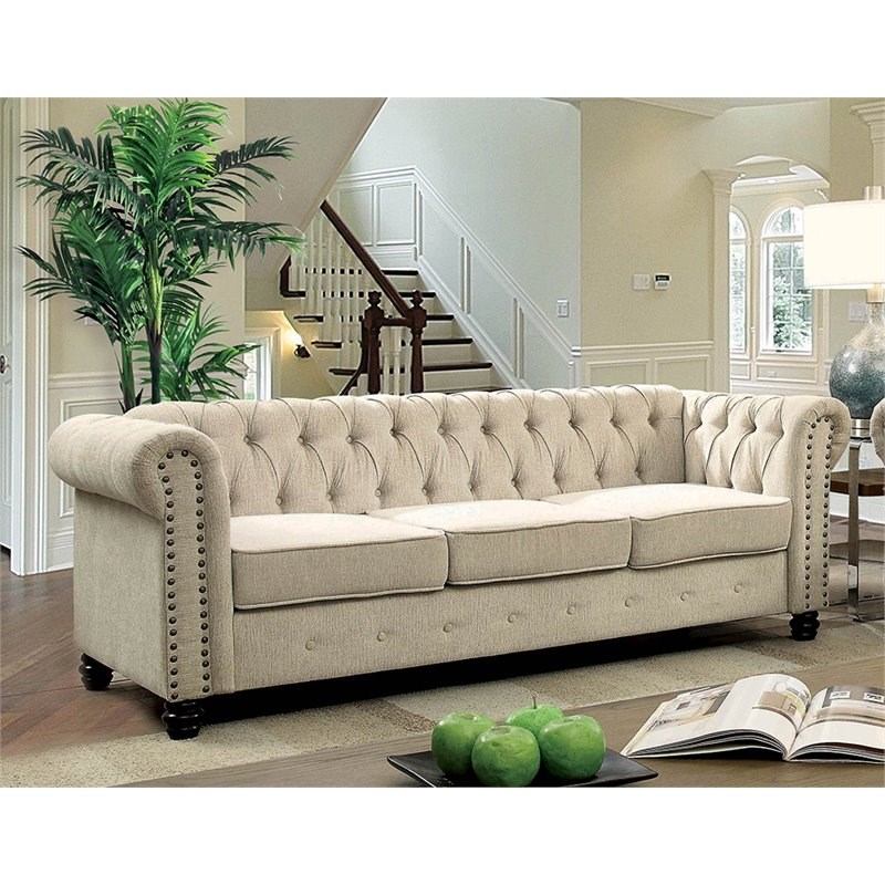 Furniture of America Gabby Traditional Chenille Nailhead Trim Sofa in