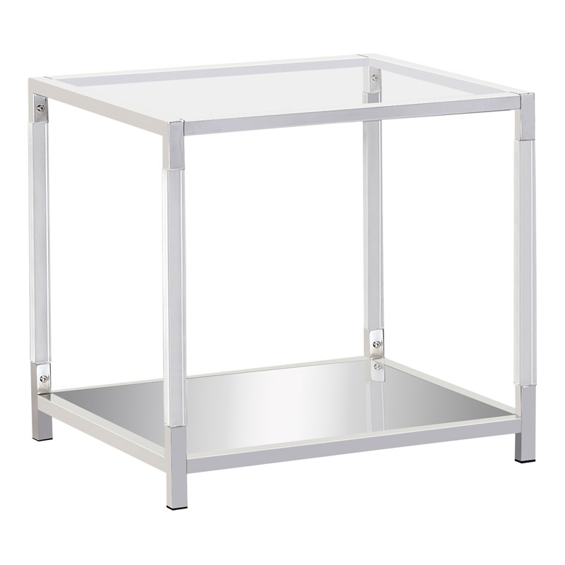 Furniture of America Jask Contemporary Glass 1-Shelf End Table in Chrome