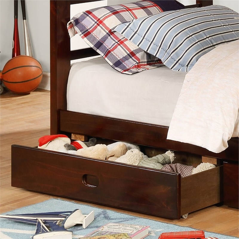 Furniture of America Tomi Wood Twin over Twin Storage Bunk Bed in Dark Walnut