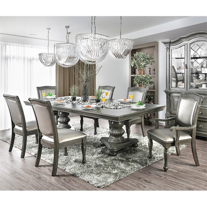 Furniture of America Alstroemeria Wood 7Piece Dining Table Set in Gray