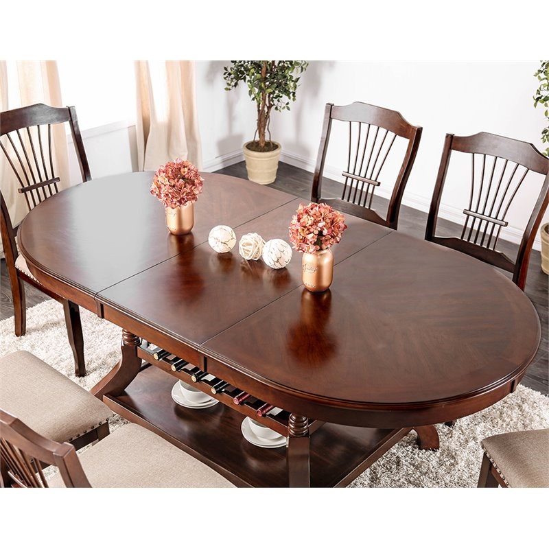 Furniture of America Lenon Wood 7Piece Extendable Dining Set in Brown