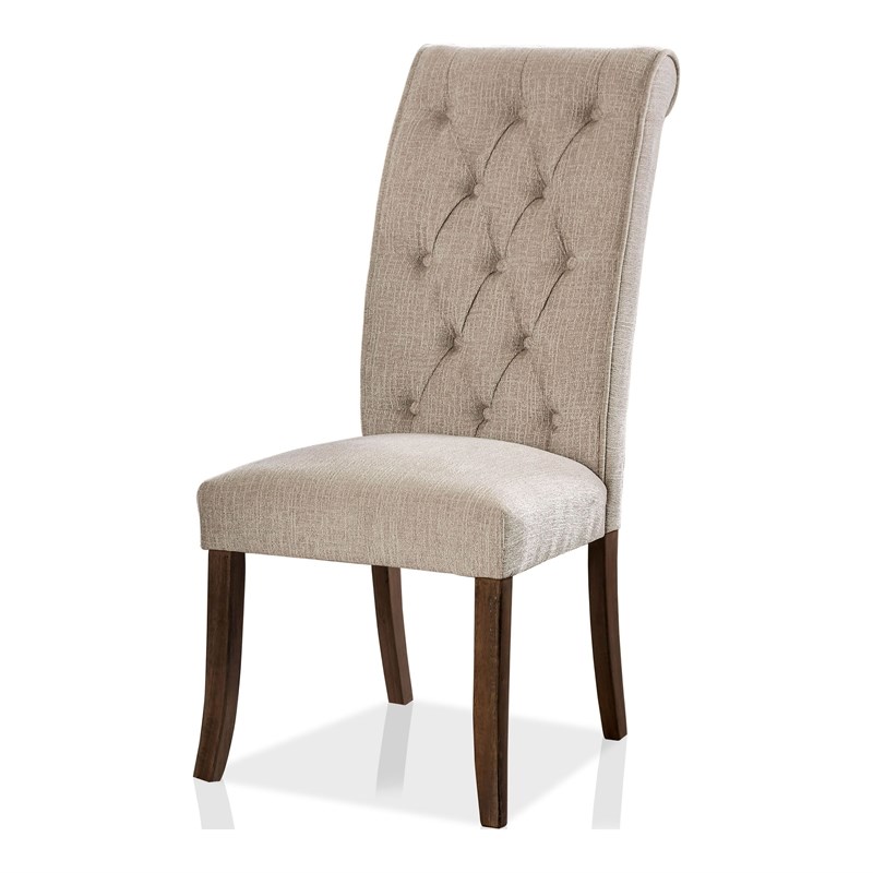 Furniture of America Landon Side Chair in Beige/Oak (Set of 2)