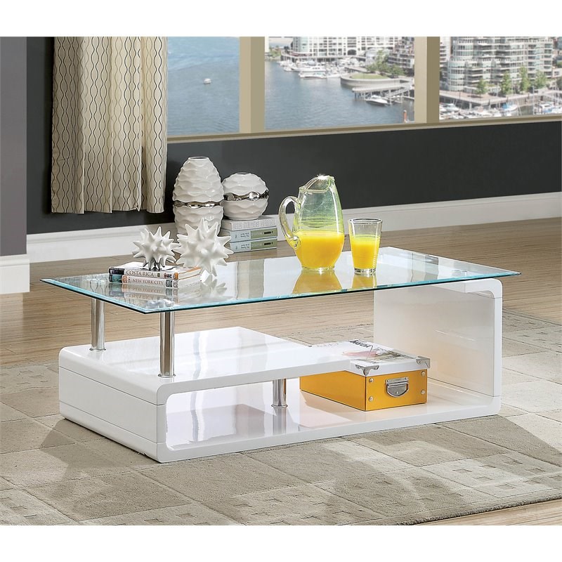 Furniture of America Velencia Glass Geometric Coffee Table in Glossy White
