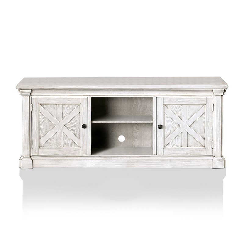 Furniture of America Vallie Cottage Wood 60-Inch TV Stand in Antique White