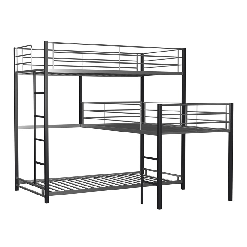 Furniture of America Crossman Metal Twin Triple Bunk Bed in Sand Black