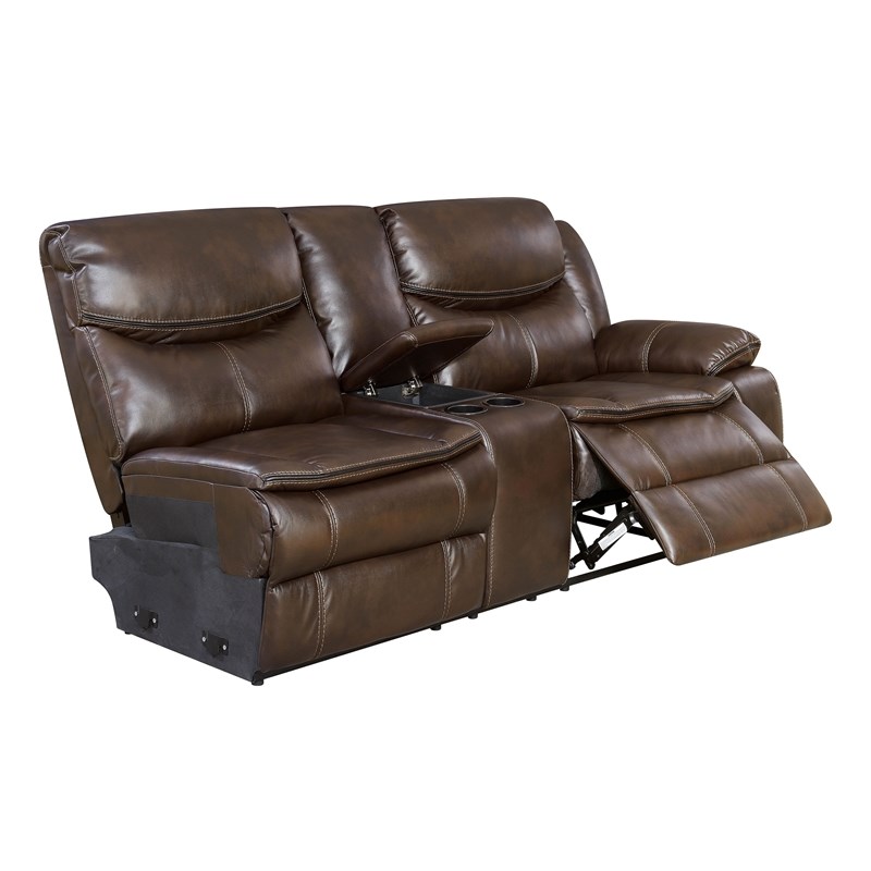 Furniture Of America Calvin Faux, Brown Faux Leather Loveseat Recliner