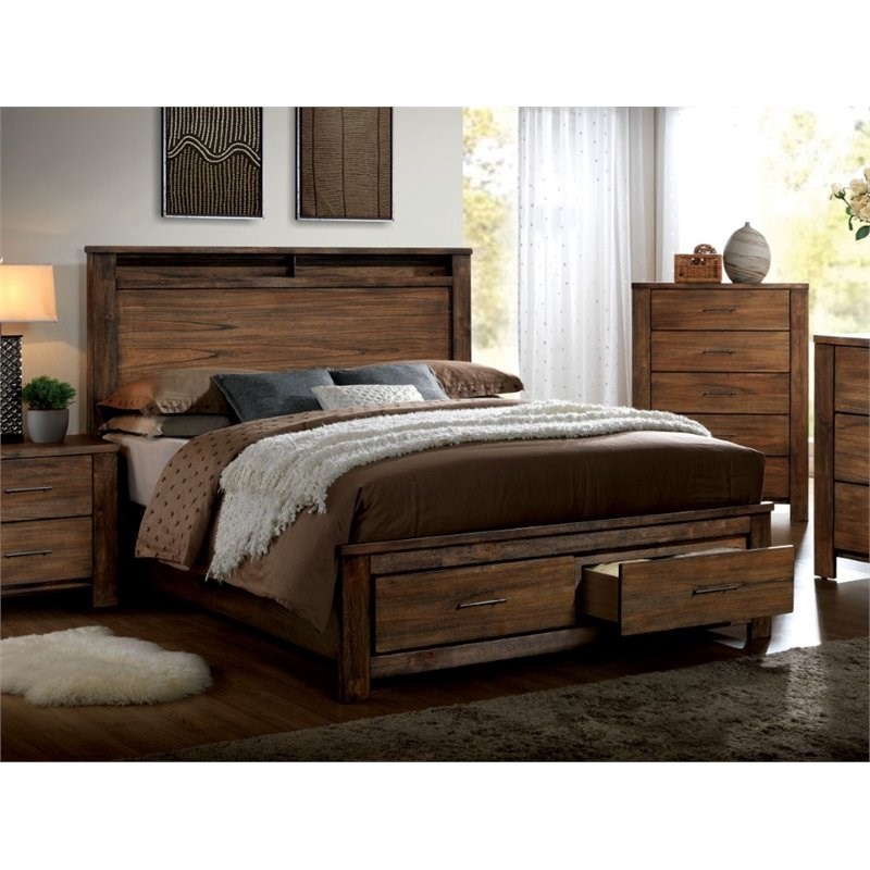 Nangetti Modern 4 Piece Wood Queen Bed with Dresser and 2 Nightstand Set in Oak