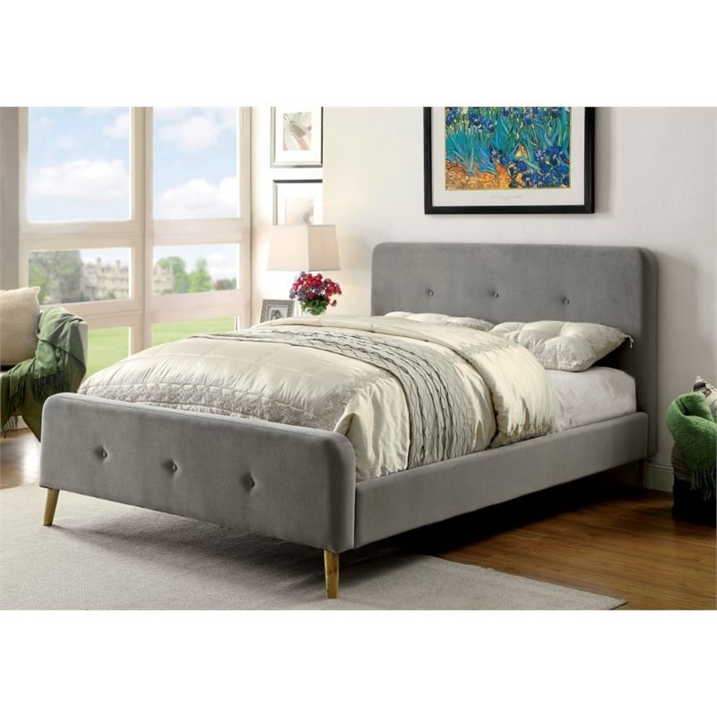 Furniture of America Celia 2-Piece Gray Queen Bed and Nightstand