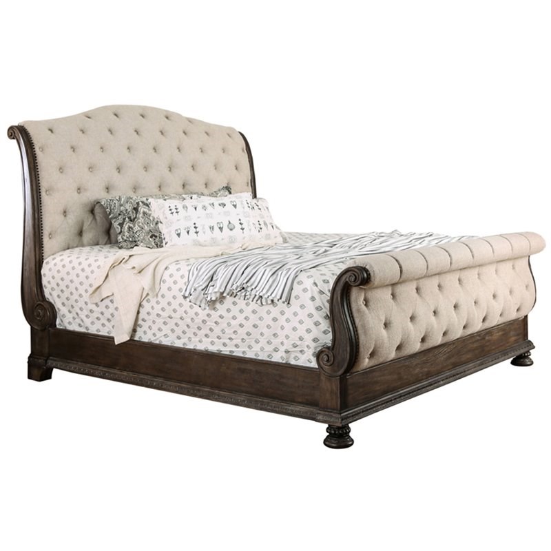 Furniture of America Kai 4-Piece Tufted Queen Sleigh Bed Set