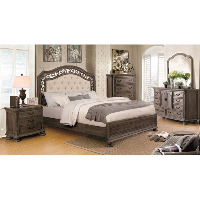 Furniture of America Kai 4-Piece Tufted Queen Sleigh Bed Set