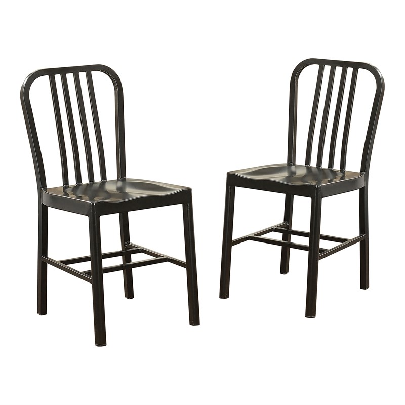 Furniture of America Belina Metal Slatted Dining Side Chair in Black (Set of 2)