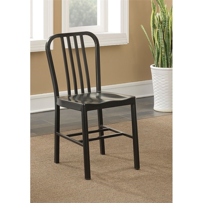 Furniture of America Belina Metal Slatted Dining Side Chair in Black (Set of 2)