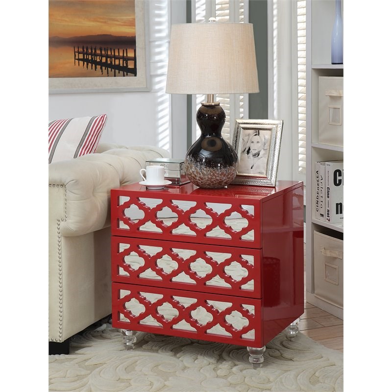 Furniture of America Elizabeth Contemporary Wood 3-Drawer End Table in Red