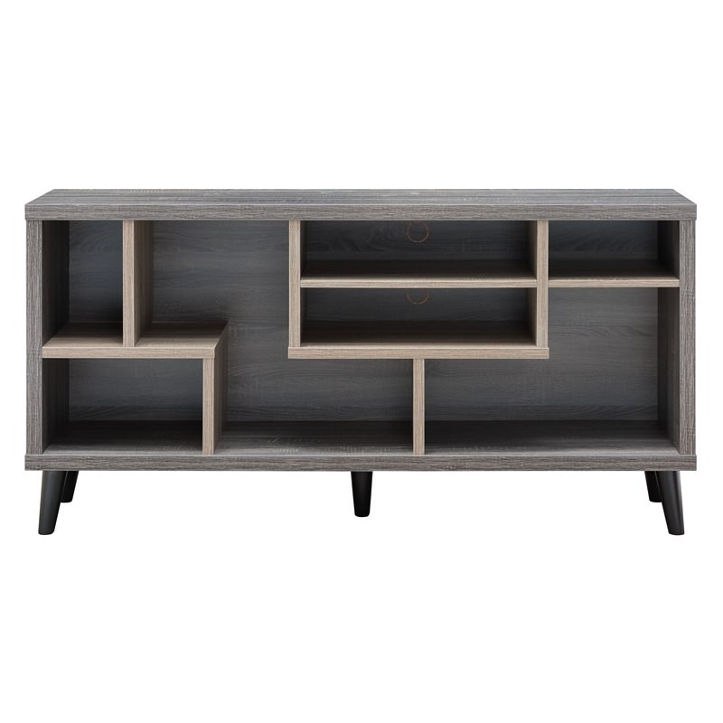Furniture of America Nahmene Mid-Century Wood 7-Shelf TV Stand in Gray