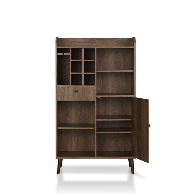 Furniture of America Alzon Wood Multi-Storage Wine Rack in Distressed Walnut