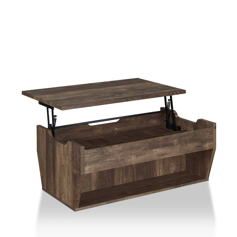 Furniture of America Edwards Rustic Wood Storage Coffee Table in Reclaimed Oak