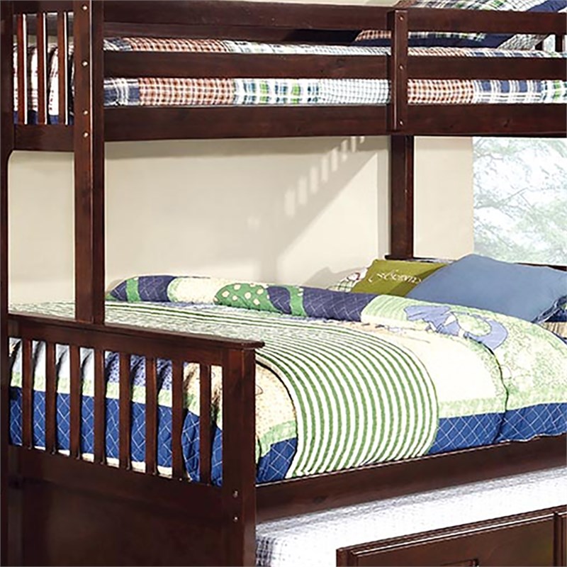 foa frederick 2-piece wood twin xl over queen bunk bed with trundle in walnut - idf-bk458q-exp-ctr