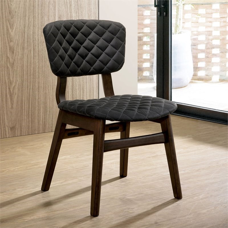 Furniture of America Jaykub Mid-century Fabric Side Chair in Walnut (Set of 2)