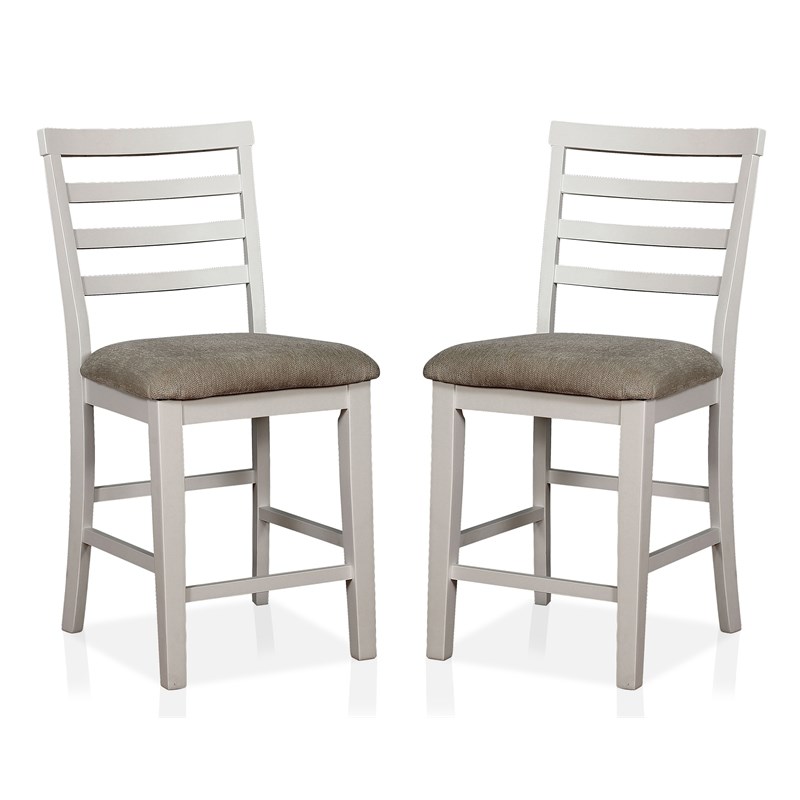 Furniture of America Mandelin Rustic Fabric Padded Pub Chair in White (Set of 2)