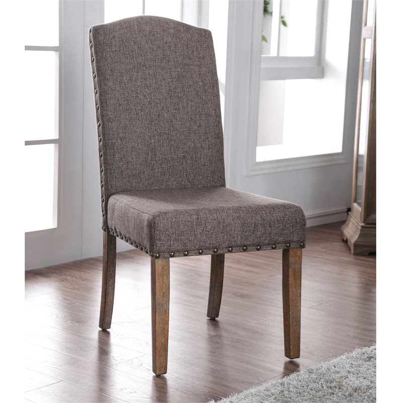 Furniture of America Diez Fabric Padded Side Chair in Natural (Set of 2)