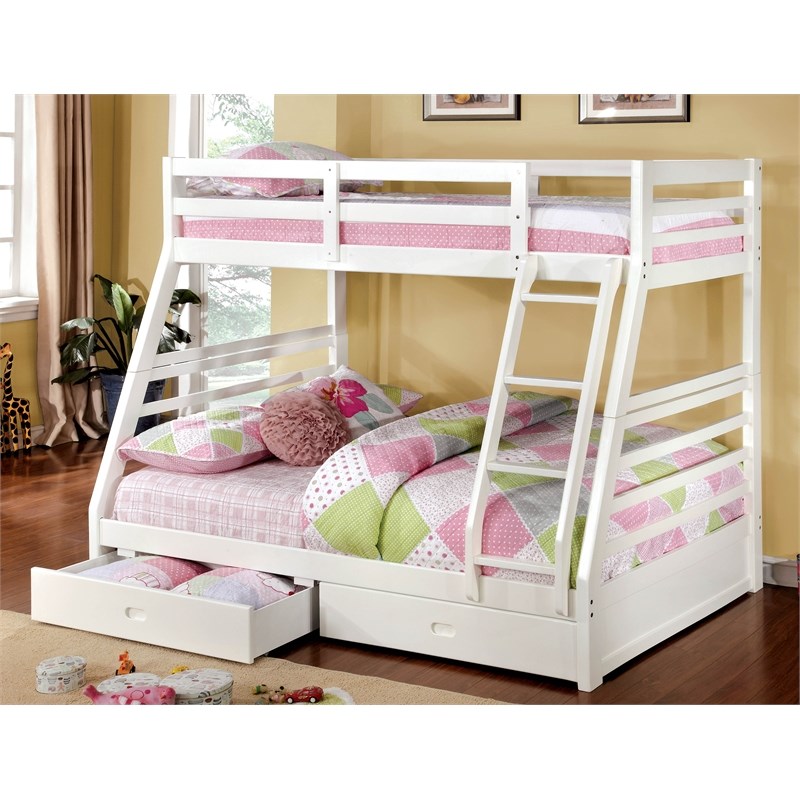 Furniture of America Tomi Wood Twin over Full Storage Bunk Bed in Brushed White